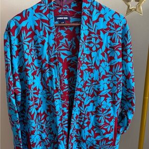 Lands' End Women's Cardigan - Blue and Red Floral Large